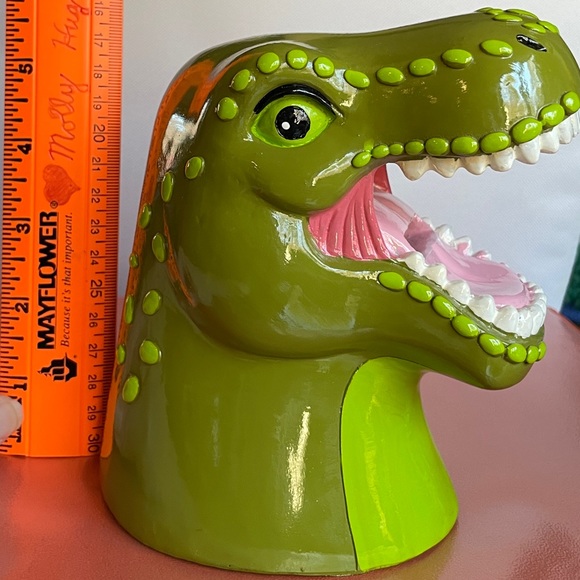 Dinosaur piggybank large coin slot fits folded bills too. Size in photos - Picture 5 of 6